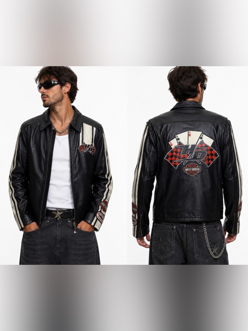 NWT HARLEY DAVIDSON Leather  Road Racer Jacket M LIMITED EDITION Aces streetwear